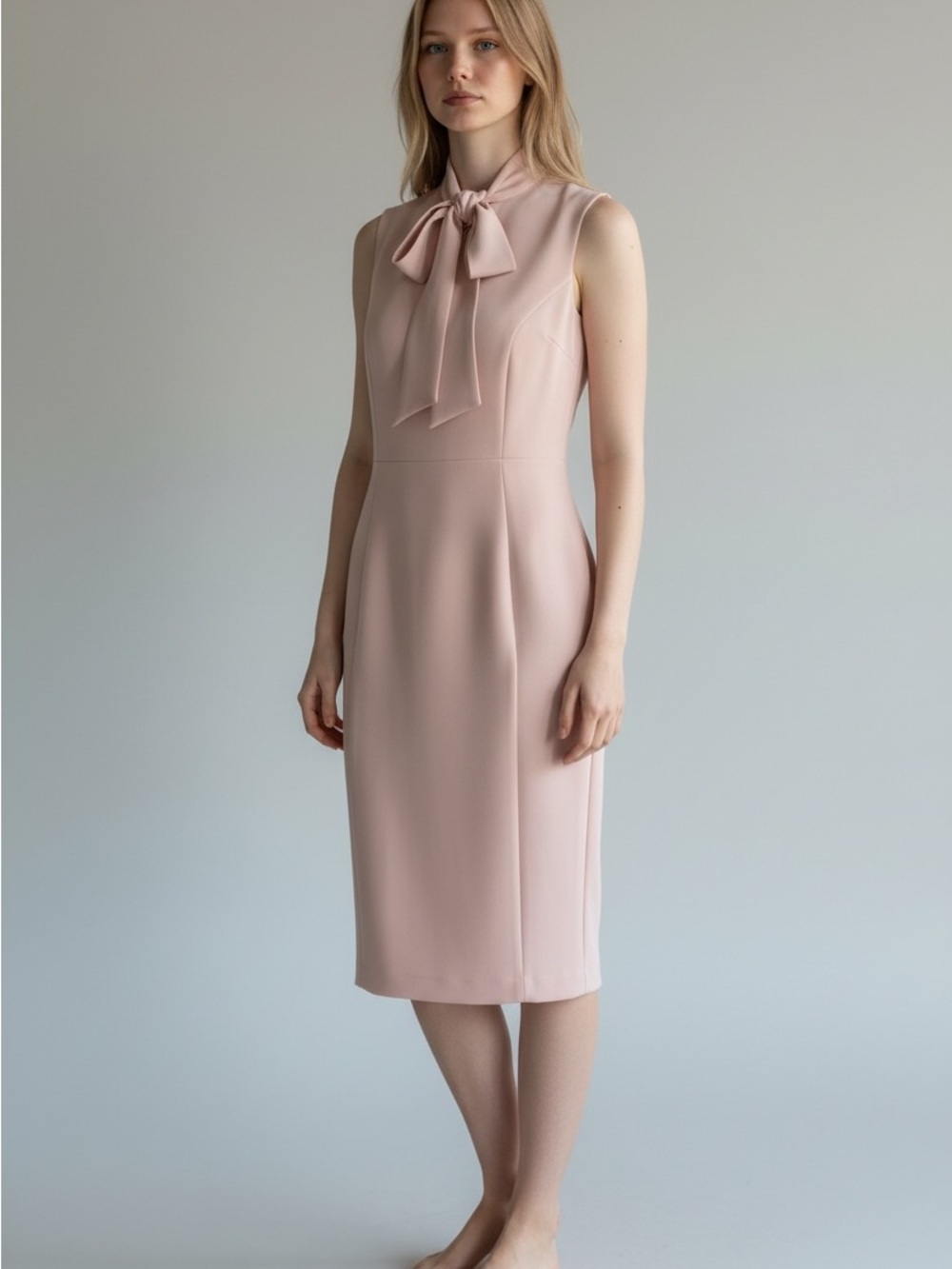 Calvin Klein Sleeveless Bow-Tie Sheath Dress in Pale Pink